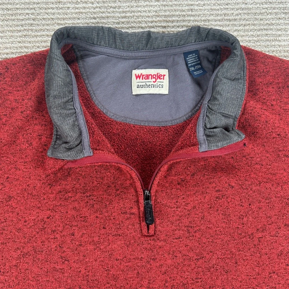 Wrangler Authentics Quarter Zip Pullover‎ Mens 2XL Zinfandel Heather Rugged